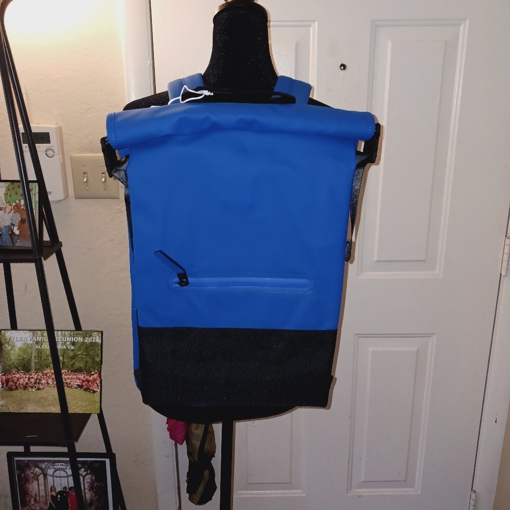 Blue and Black Roll-Top Backpack with matching rain jacket(Storm Breaker)